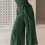 Sleeveless Spaghetti Strap V-Neck Gathered Wide-Leg Jumpsuit