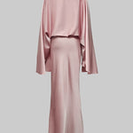 Batwing Sleeves Loose Solid Color Split-Joint Round-Neck Evening Dresses Maxi Dresses