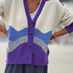 Paneled Color Contrast Lapel Knit Cardigan