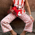 Good Luck Linen Blend Koi Pattern High Rise Elastic Waist Loose Pants