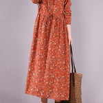 Original Lapel Frenum Floral Printed Midi Dress