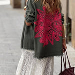 Khaki Green Denim Overshirt with Pink Crochet Mandala