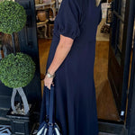 Women's Puff Sleeve Round Neck Long Dress