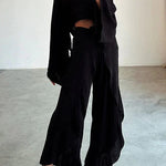 Ideal for Holidays Linen Blend Crop Top and Elastic Waist Tie-up Ruffle Pants Set