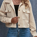 Flap Pockets Turn Down Collar Corduroy Shacket