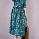 Original Lapel Frenum Floral Printed Midi Dress