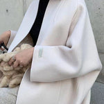 Long Sleeves Loose Solid Color Collarless Woolen Coat