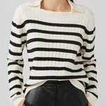 Lapel Loose Casual Striped Knit Sweater