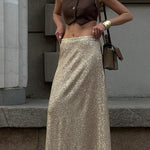 High Waist Sparkle Floor Length Sequin Skirt