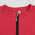 Long Sleeves Loose Contrast Color Pockets Split-Joint Zipper Round-Neck Midi Dresses