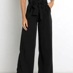 Casual fashion all-match wide-leg pants tie-up bow trousers