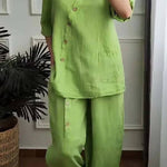 Solid Color Cotton And Linen Cropped Top & Wide Leg Pants Two-Piece Set