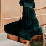 Gold velvet square neck ruffled high waist tight temperament commuter dress