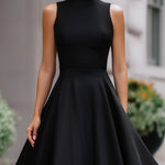 Contrast Hem High-Neck Fit-and-Flare Midi Dress