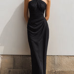 Halter-Neck Draped Sleeveless Maxi Dress