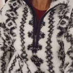 Geometric print half-zip turtleneck plush coat