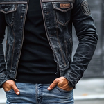 Men's Vintage Washed Baseball Collar Slim Fit Denim Jacket