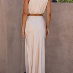 Such A Vibe High Neck Satin Drape Maxi Skirt Set