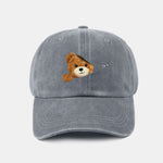 Zipper Bear Pattern Casual Washed Cotton Baseball Cap