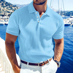 Men's Casual Solid Color Soft Knit Lapel Slim Short Sleeve Polo Shirt Sweater