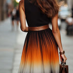 Sunset Pleated Ombre Halter Midi Dress