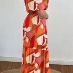 High waisted contrast color one shoulder short sleeve dress