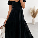 Short-sleeved off-the-shoulder solid-color backless strappy temperament commuter high-waist dress