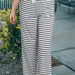 Striped Casual Drawstring Wide Leg Pants with Pockets