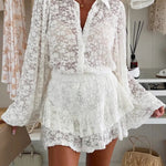 Nicola Lace Long Balloon Sleeve Blouse and Elastic Waist Layered Skort Set