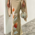 Batwing Sleeves Loose Floral Printed Split-Joint High Neck Skirt Set Two Pieces Set
