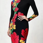 Skinny Flower Print Multi-Colored High Neck Maxi Dresses