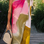 Summertime Favorites Satin Tie Dye Print One Shoulder Drape Vacation Maxi Dress