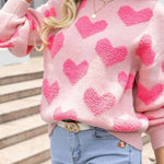 Light Pink Valentines Day Heart Jacquard Knit Sweater