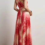 Floral Print One Shoulder Waist Tie Full Hem Resort Style Maxi Dress