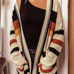 Knitted Striped Printed Loose V-neck Long-sleeved Casual Cardigan