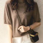 Simple Solid Color Round-Neck Short Sleeves Sweater