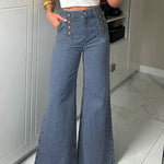 High Waisted Loose Buttoned Split-Joint Jean Pants Bottoms