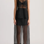 Embraces Modern Sheer Organza Pocket Oversized Tank and High Rise Slit Midi Skirt Set