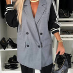 Pleasant Breathe Sweatshirt Patchwork Oversized Blazer and Elastic Waist Pocket Loose Pants Set