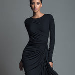 Women's Black Elegant Jersey Knit Ruched Maxi Dress