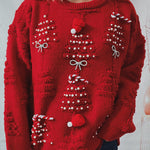 Handmade pearl Christmas theme sweater three-dimensional decorative sweater