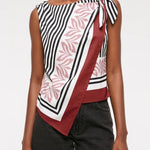 Gracie Unique Print Knotted Scarf Top and Elastic Waist Pocketed Loose Pants Set