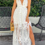 OFF WHITE LACE MAXI DRESS WITH CUT OUT