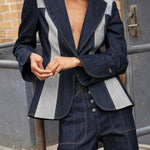 Long Sleeves Loose Contrast Color Split-Joint Deep V-Neck Jackets Outerwear