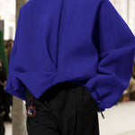 Loose Puff Sleeves Asymmetric Split-Joint Zipper Stand Collar Outerwear