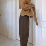 Camel tie waist short trench coat