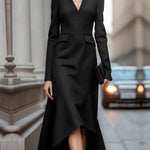 A-Line High-Low Pockets Solid Color V-Neck Maxi Dresses
