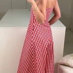 Red Strapless Plaid Dress
