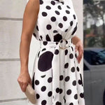 High Waisted Sleeveless Polka-Dot Mock Neck Jumpsuits