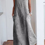 Striped Round Neck Sleeveless Oversized Fitted Dress